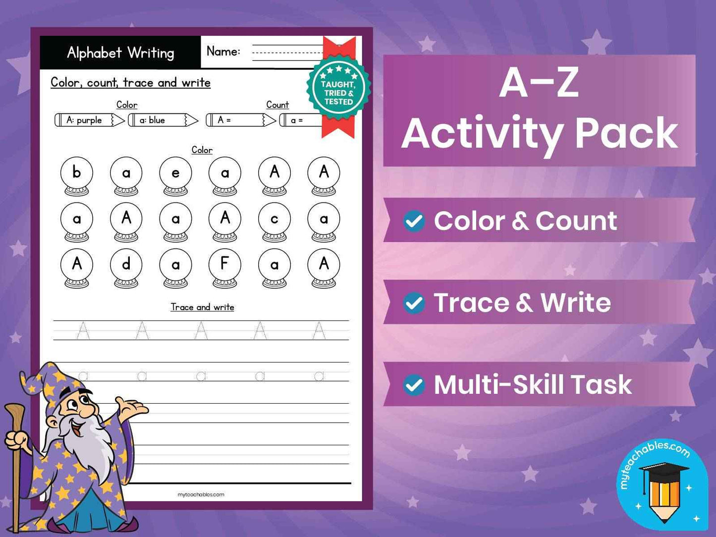 Alphabet Globes Worksheets A–Z | Tracing, Writing & Counting Pack