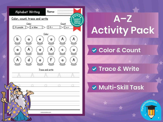 Alphabet Globes Worksheets A–Z | Tracing, Writing & Counting Pack