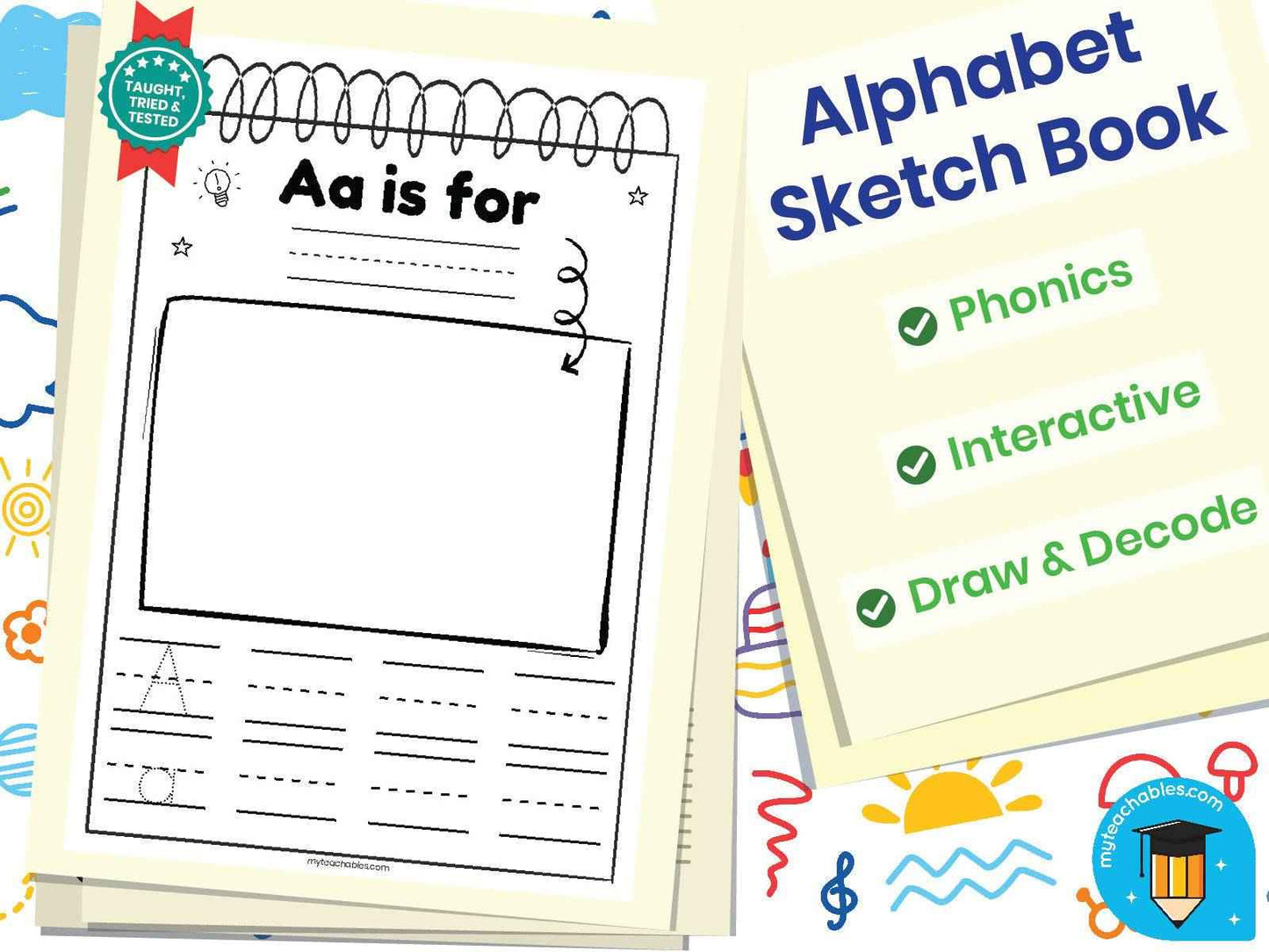 Alphabet Sketchbook Worksheets A–Z | Draw & Trace Letter Sounds