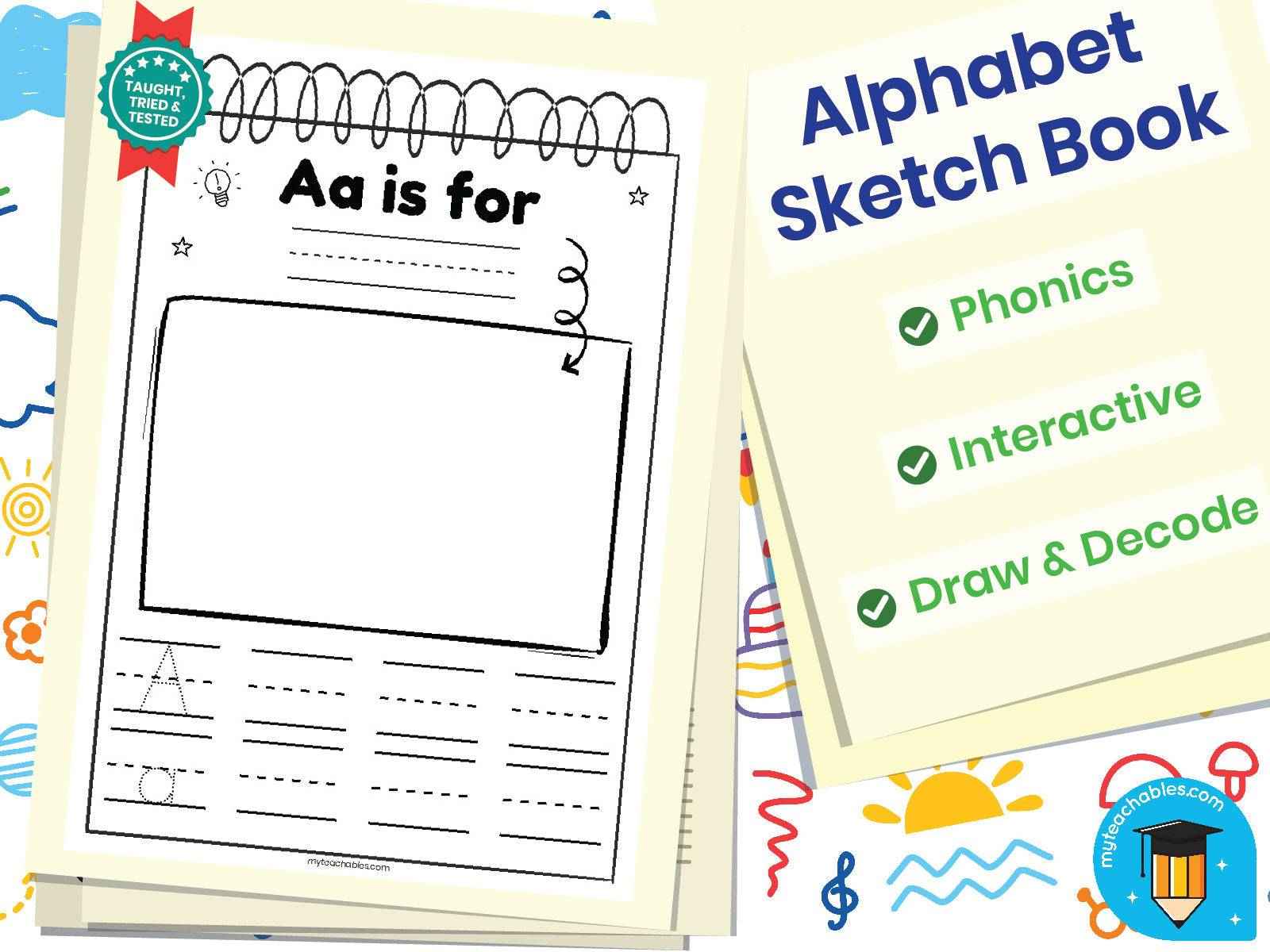 Alphabet Sketchbook Worksheets A–Z | Draw & Trace Letter Sounds
