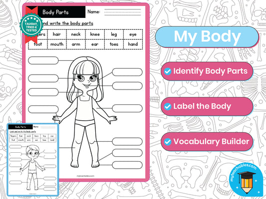 Extended Body Parts Activity | Printable Labeling Worksheets