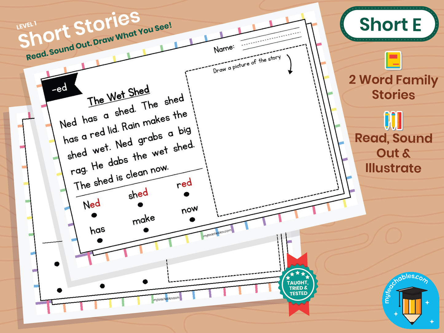 Phonics Story Sketch Pack – Short E | CVC Word Families