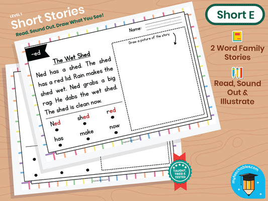 Phonics Story Sketch Pack – Short E | CVC Word Families