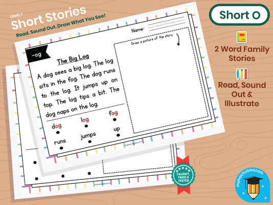 Phonics Story Sketch Pack – Short O | CVC Word Families