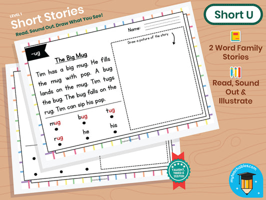 Phonics Story Sketch Pack – Short U | CVC Word Families